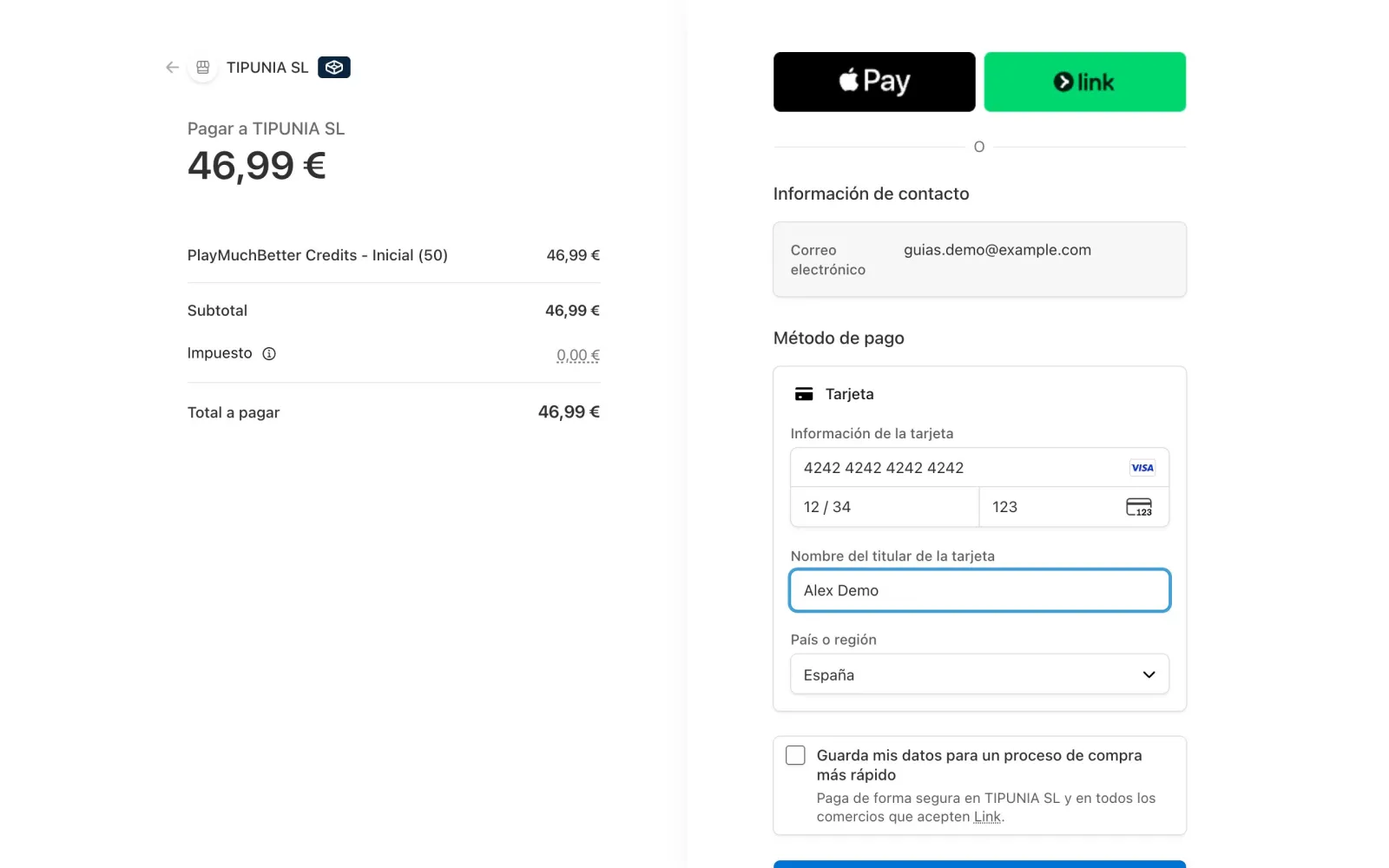 Pago del paquete de 50 créditos en Stripe