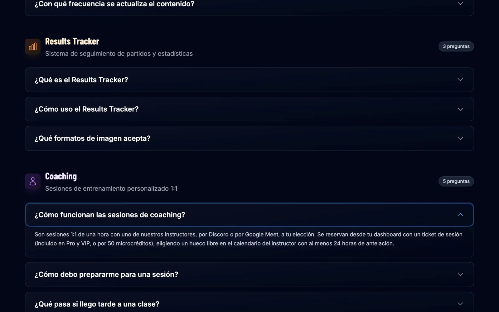 Preguntas frecuentes con una respuesta desplegada